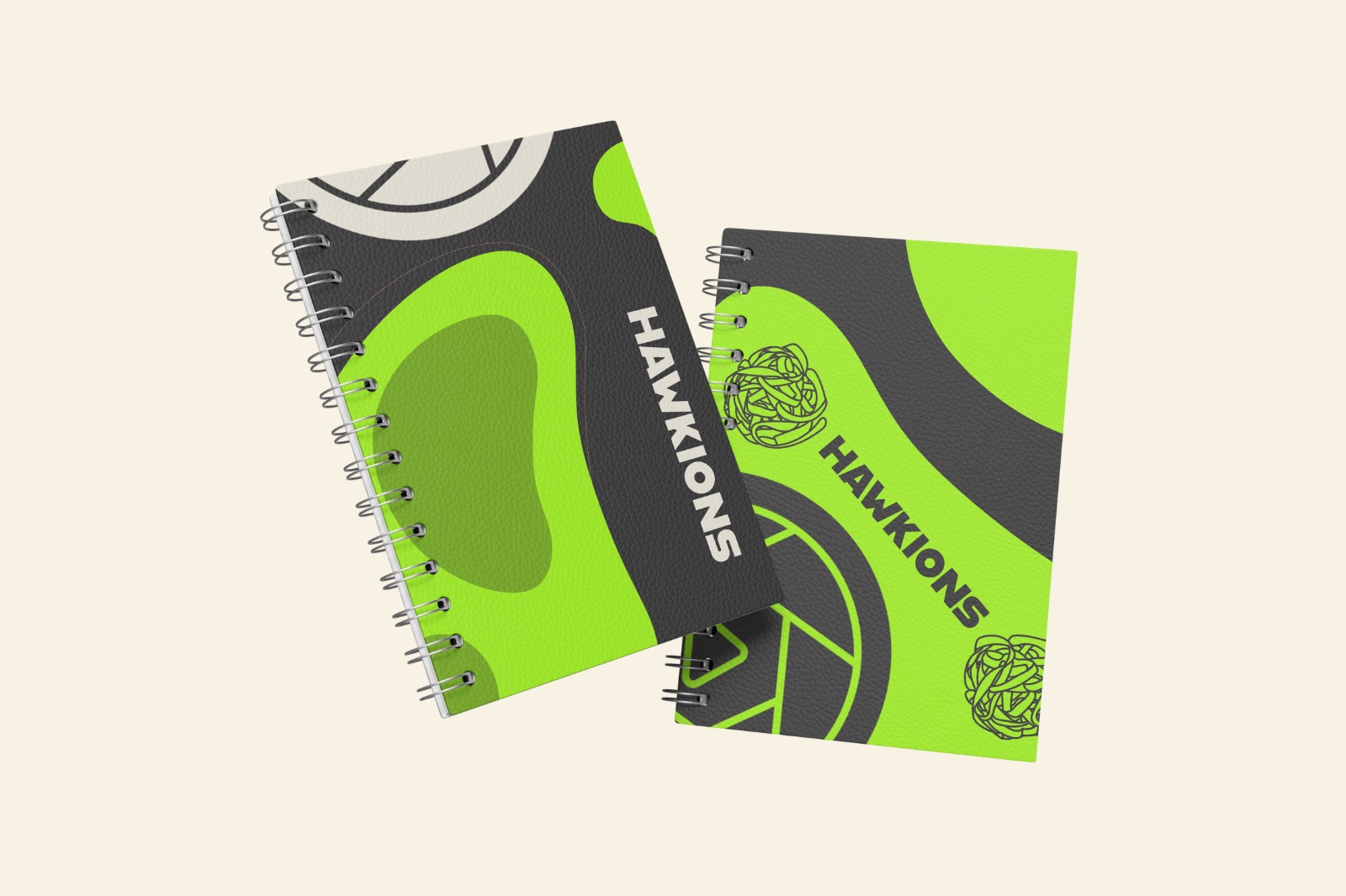 Hawkions spiral notebooks with coordinated brand graphics
